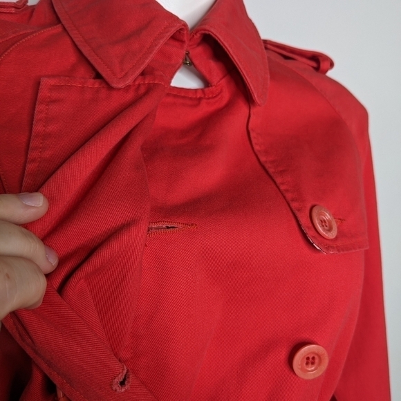 See By Chloe red belted collared cotton button closure trench coat jacket 6 - Picture 8 of 14
